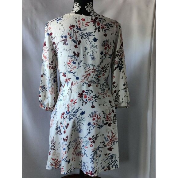 Mudd Womens Floral Quarter‎ 3/4 Sleeve Dress Tie V-Neck White Size Small - Picture 3 of 10